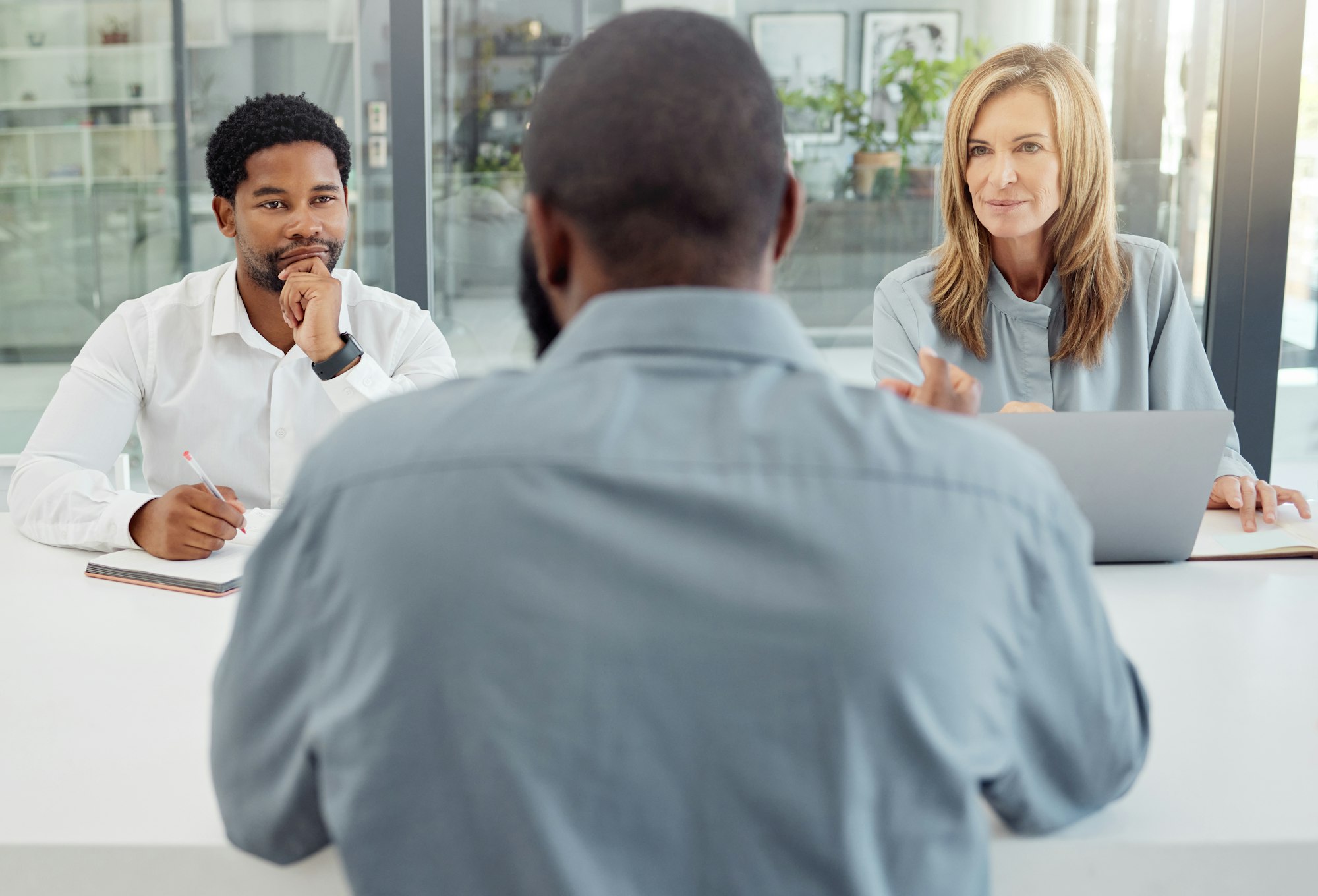 Interview, recruitment or hiring with hr team in meeting with job seeker, professional or unemploye